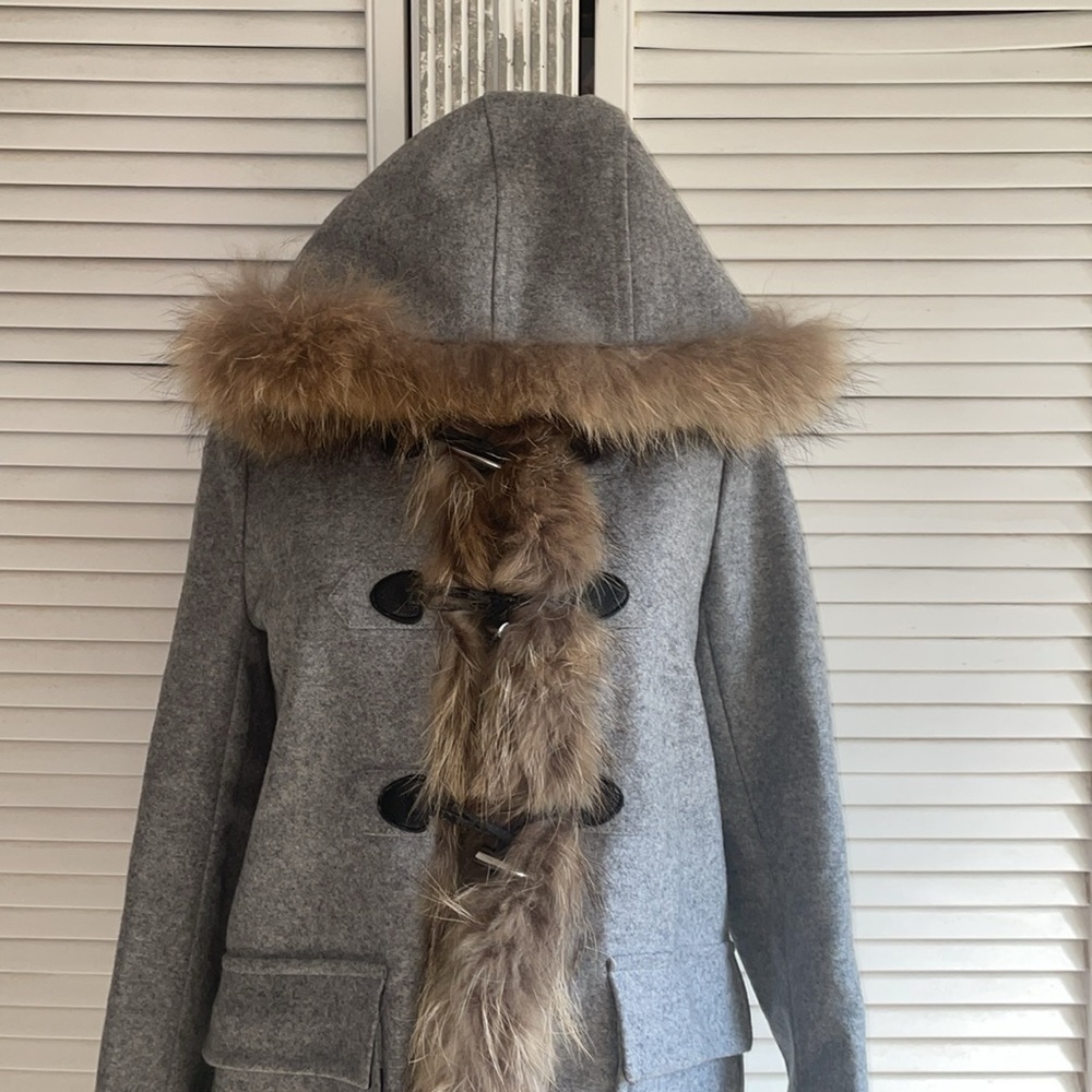 Maje- Grey Parka Coat with Fur Trim size 38= US 6 - Picture 3 of 8